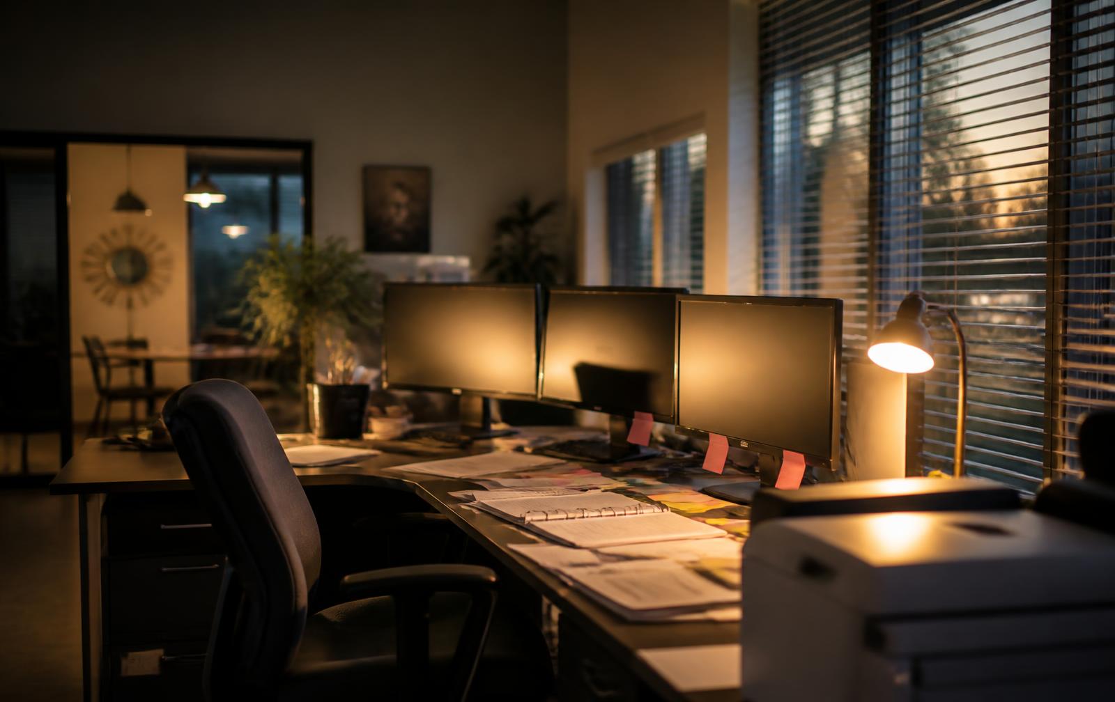 Leasing office desk at the end of the day