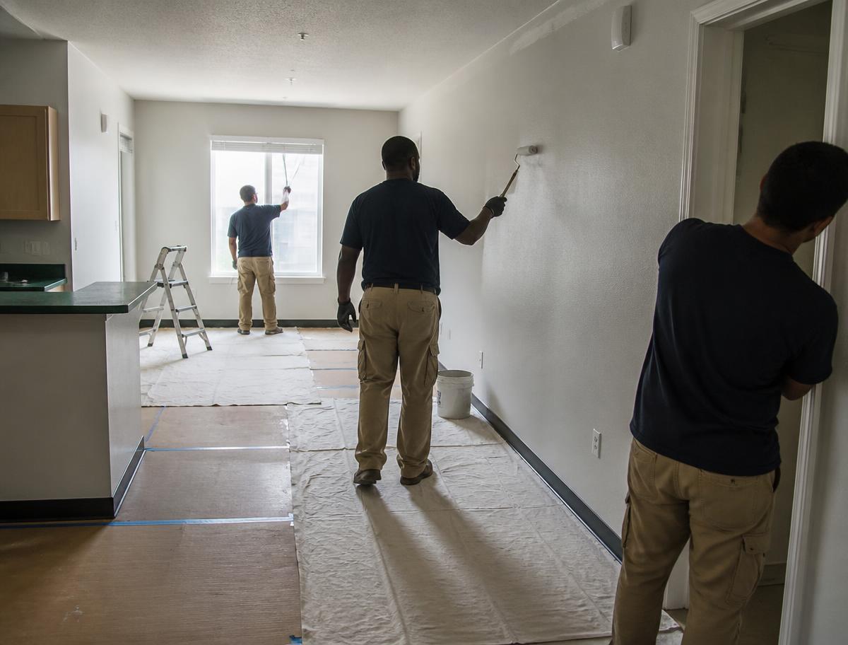 Turn crew completing a make-ready in an empty unit