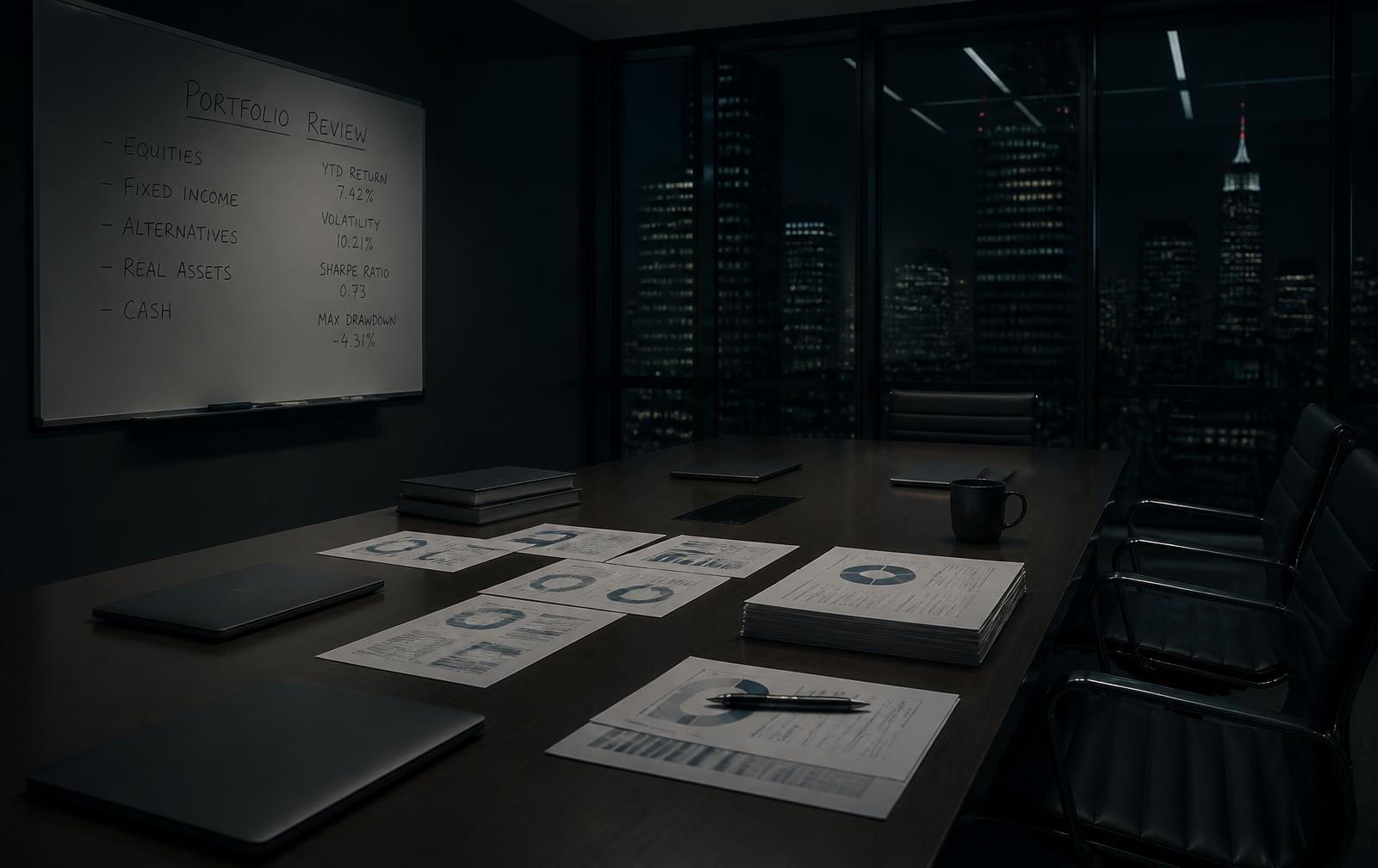 Executives reviewing portfolio performance in a boardroom