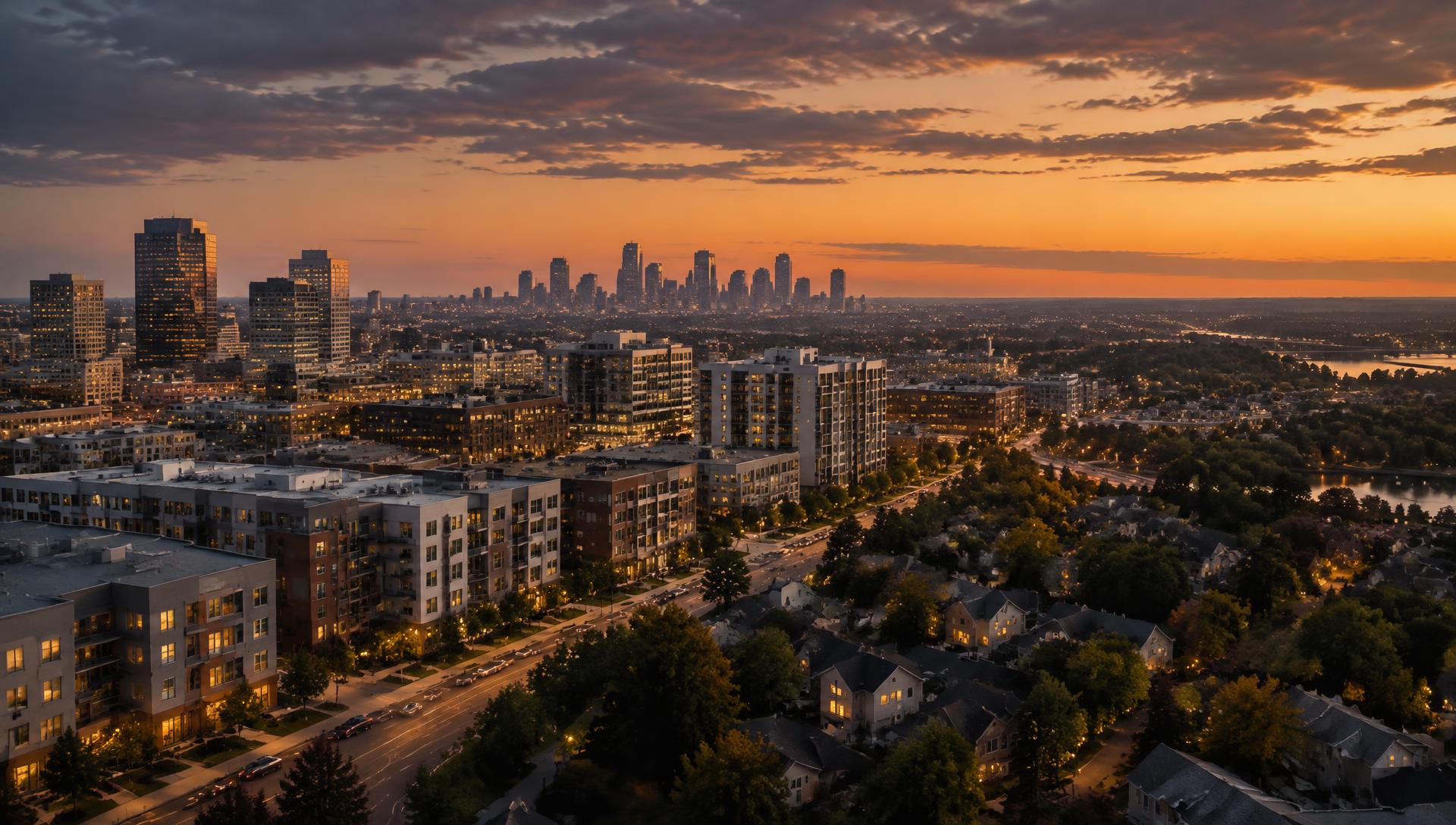 Metro skyline edge with operator portfolio, commercial and mid-rise properties at dusk